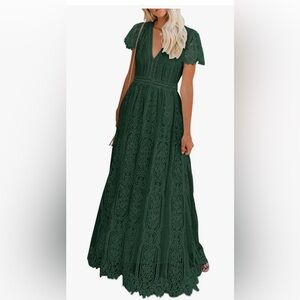 Chic Forest Green Lace Maxi Dress